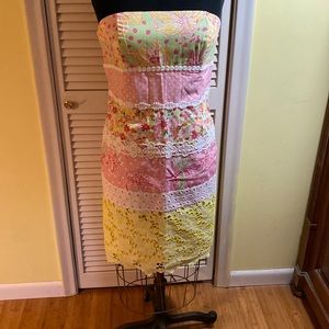 Lilly Pulitzer strapless dress size 14 yellow and pink.